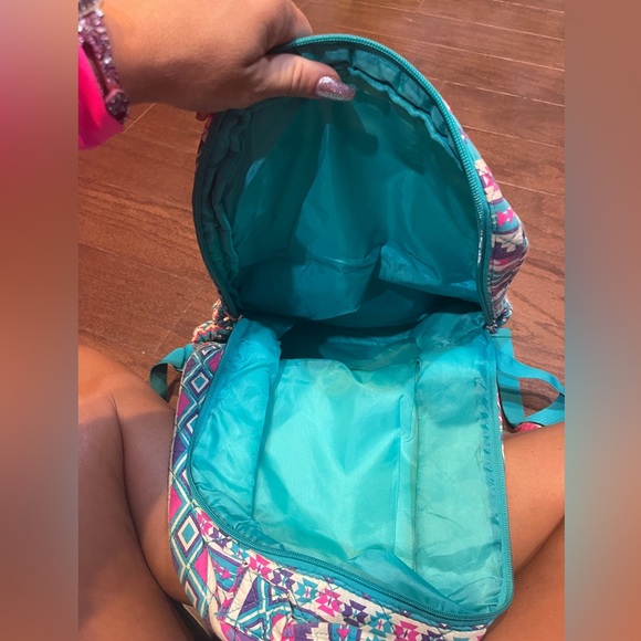 Lilly Reese Teal Pink Striped Back Pack Bookbag Purse - Picture 3 of 9